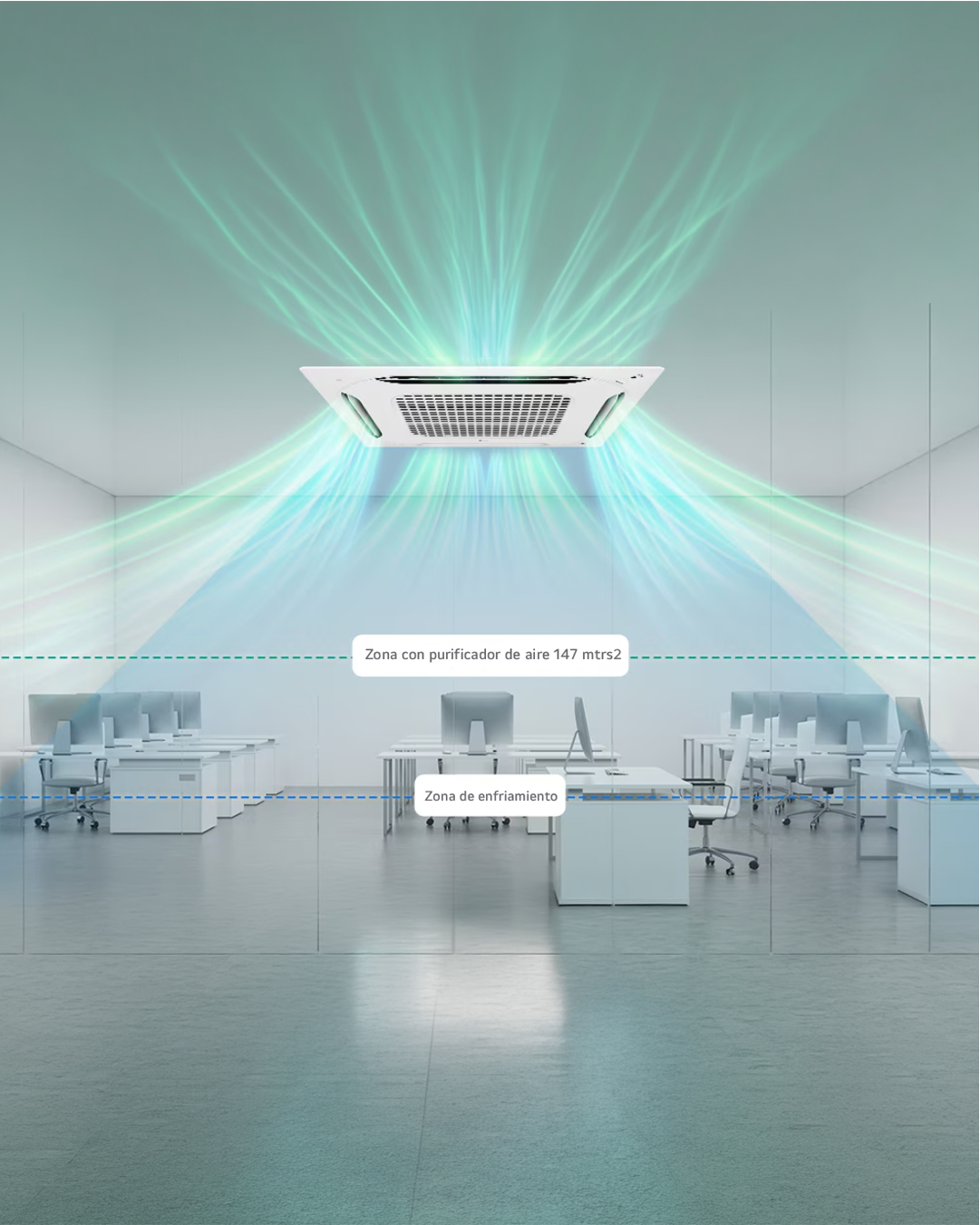 Espacio bastante grande con computadores con el aire acondicionado LG